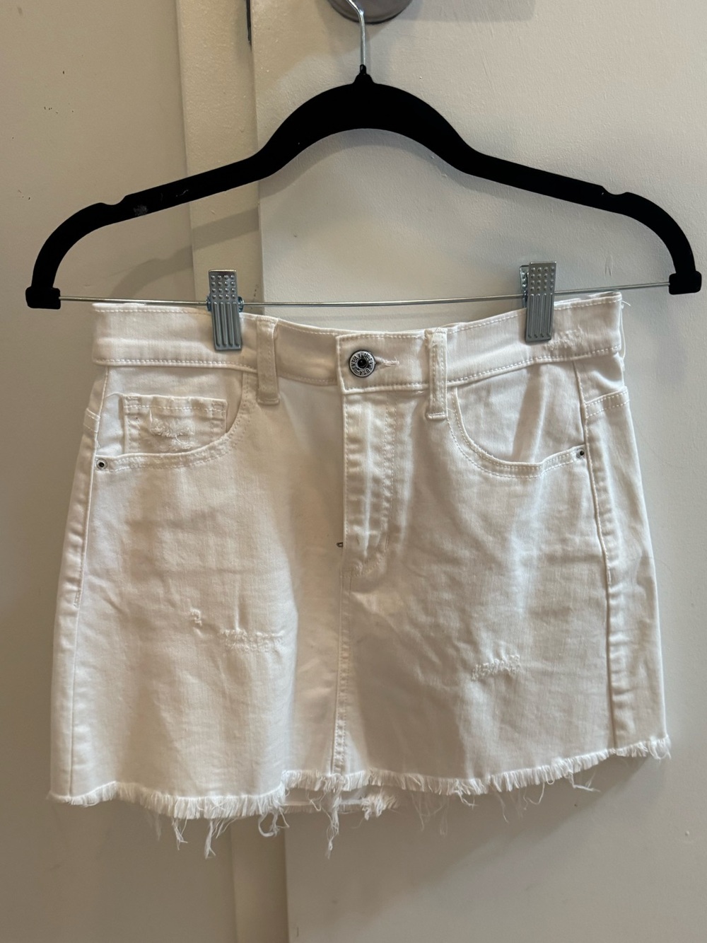 Sneak Peek White Denim Mini Skirt with Frayed Hem
